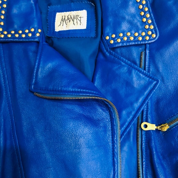 Manart Vintage Blue Leather Jacket and Pant Set! Size Large Jacket Size 10 Pant - Picture 14 of 14
